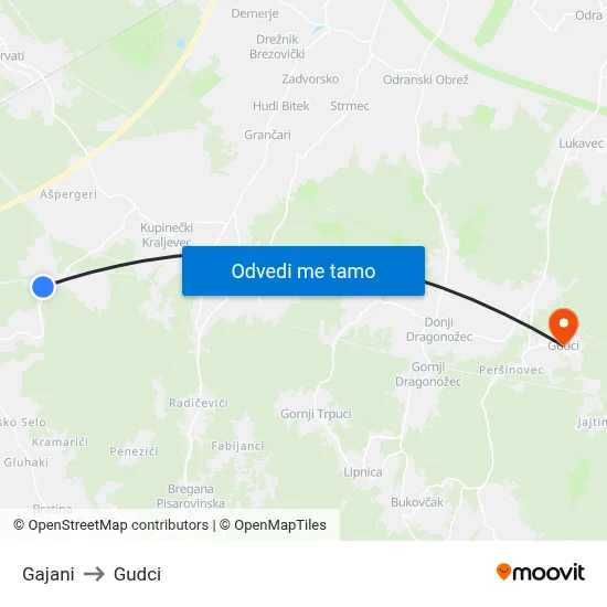 Gajani to Gudci map