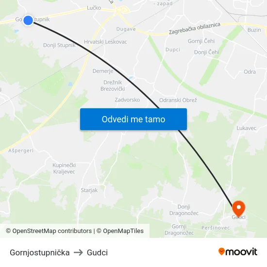 Gornjostupnička to Gudci map