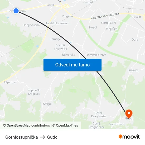 Gornjostupnička to Gudci map
