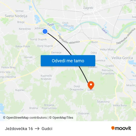 Ježdovečka 16 to Gudci map