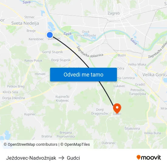 Ježdovec-Nadvožnjak to Gudci map