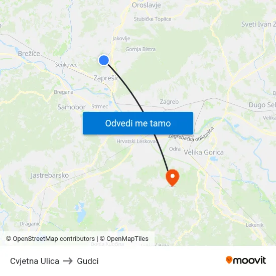 Cvjetna Ulica to Gudci map