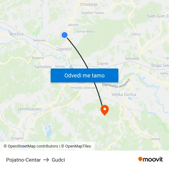 Pojatno-Centar to Gudci map