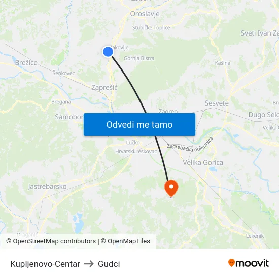 Kupljenovo-Centar to Gudci map