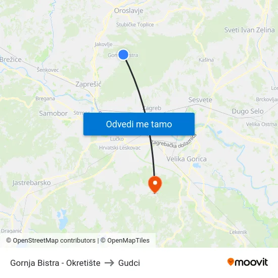 Gornja Bistra - Okretište to Gudci map