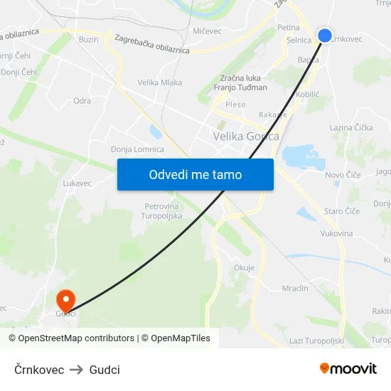Črnkovec to Gudci map