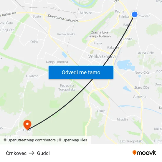 Črnkovec to Gudci map