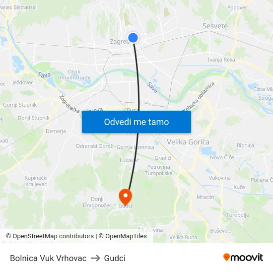 Bolnica Vuk Vrhovac to Gudci map