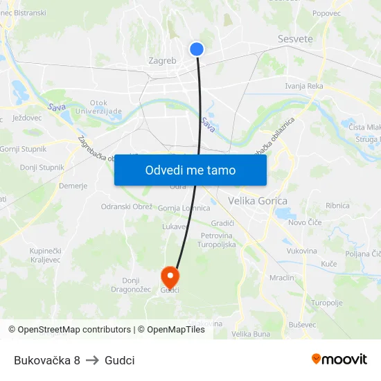 Bukovačka 8 to Gudci map