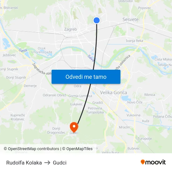 Rudolfa Kolaka to Gudci map