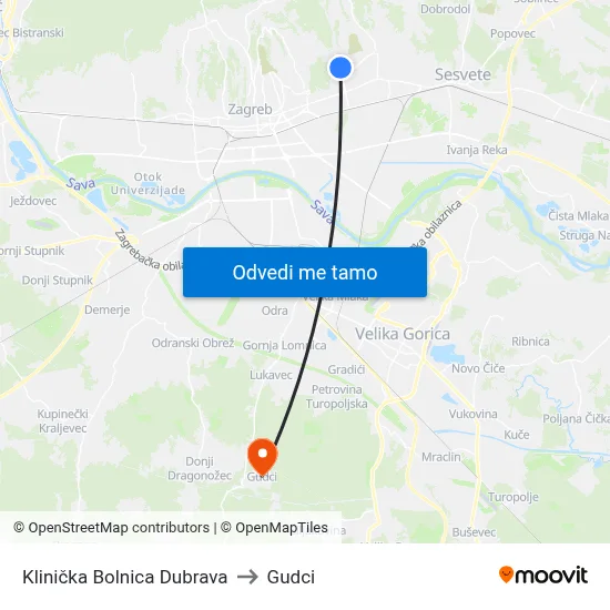 Klinička Bolnica Dubrava to Gudci map