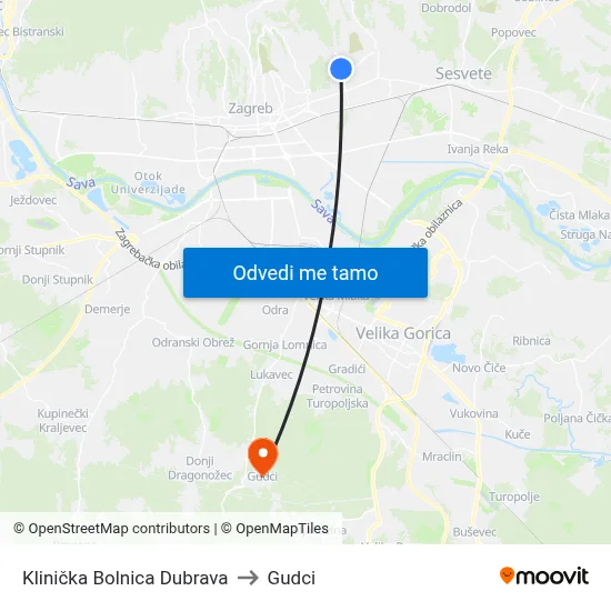 Klinička Bolnica Dubrava to Gudci map