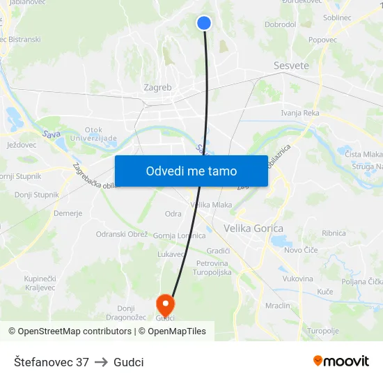 Štefanovec 37 to Gudci map