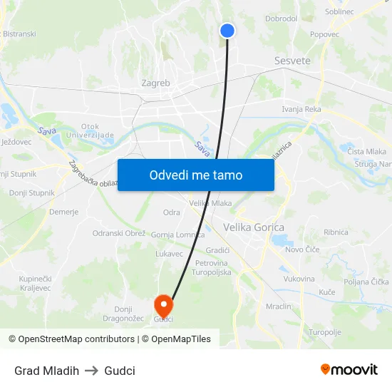 Grad Mladih to Gudci map