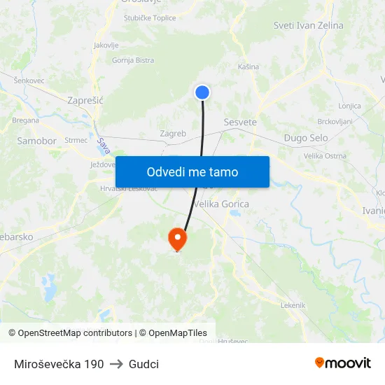 Miroševečka 190 to Gudci map
