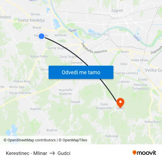 Kerestinec - Mlinar to Gudci map