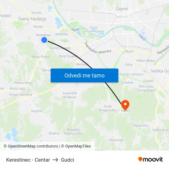 Kerestinec - Centar to Gudci map