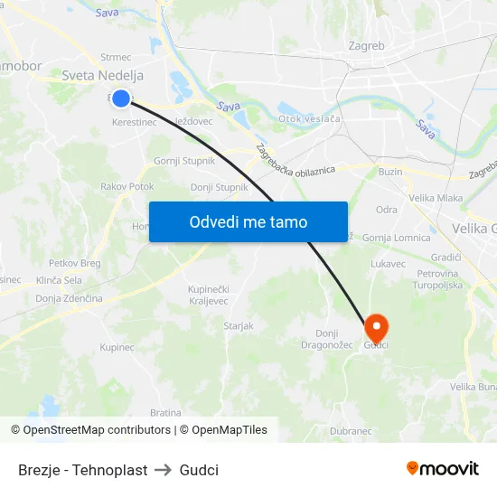 Brezje - Tehnoplast to Gudci map