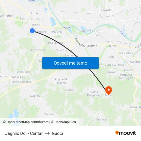 Jagnjić Dol - Centar to Gudci map
