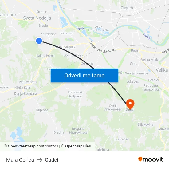 Mala Gorica to Gudci map