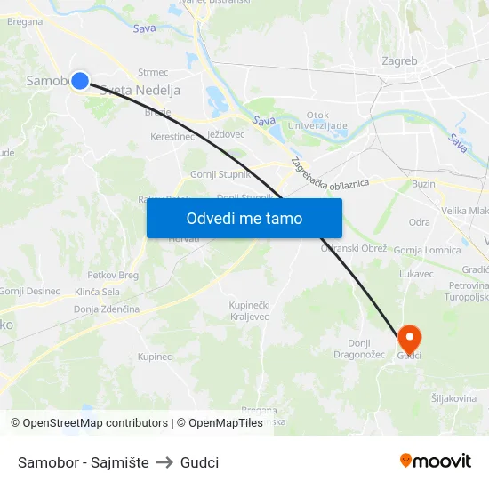 Samobor - Sajmište to Gudci map