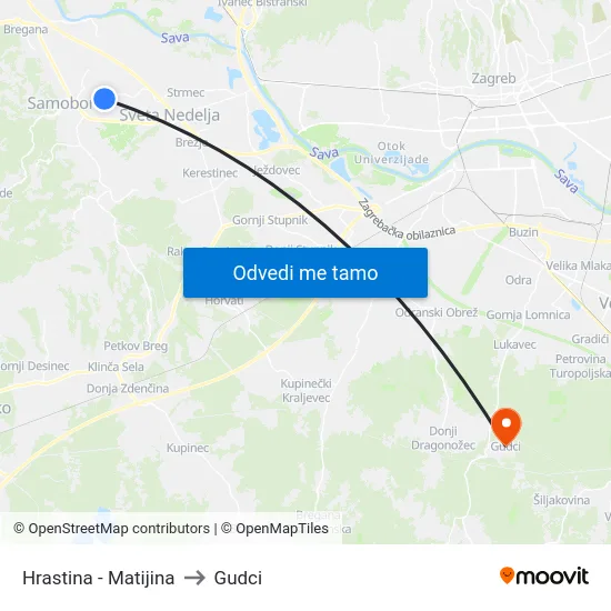 Hrastina - Matijina to Gudci map