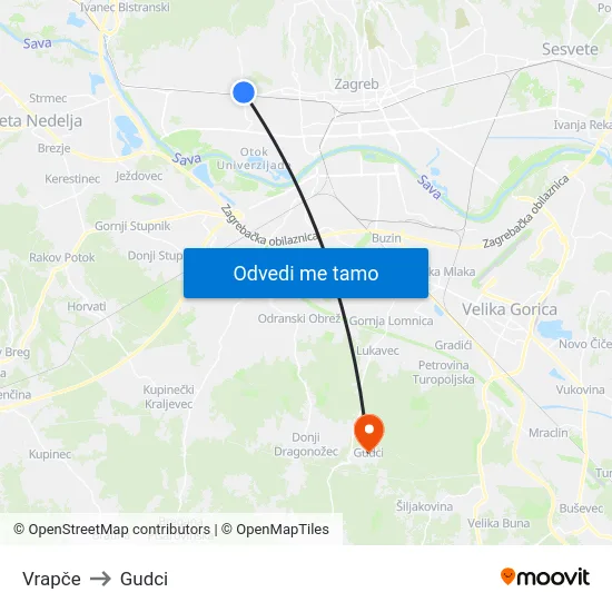 Vrapče to Gudci map