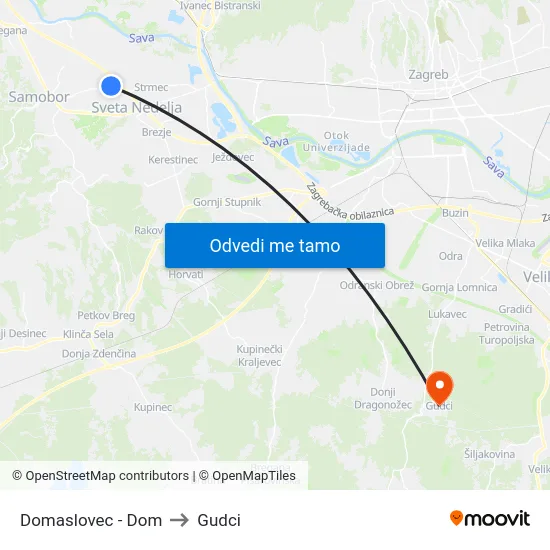 Domaslovec - Dom to Gudci map