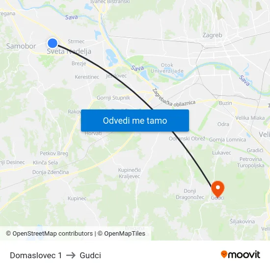 Domaslovec 1 to Gudci map