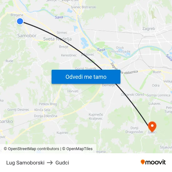 Lug Samoborski to Gudci map