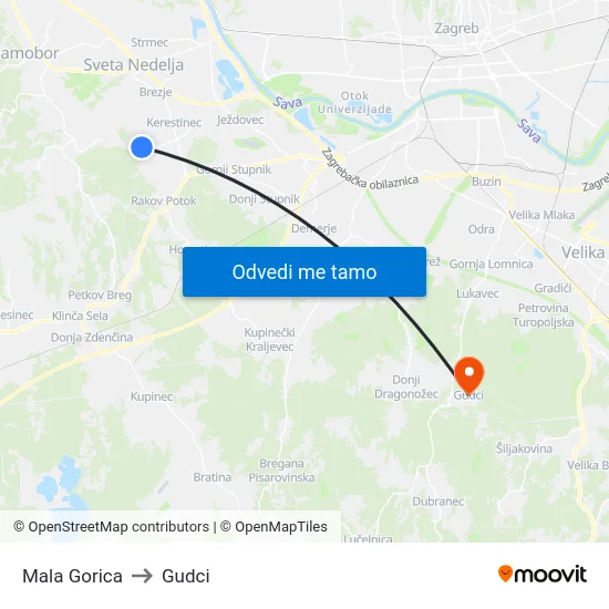 Mala Gorica to Gudci map