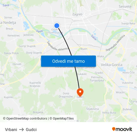 Vrbani to Gudci map