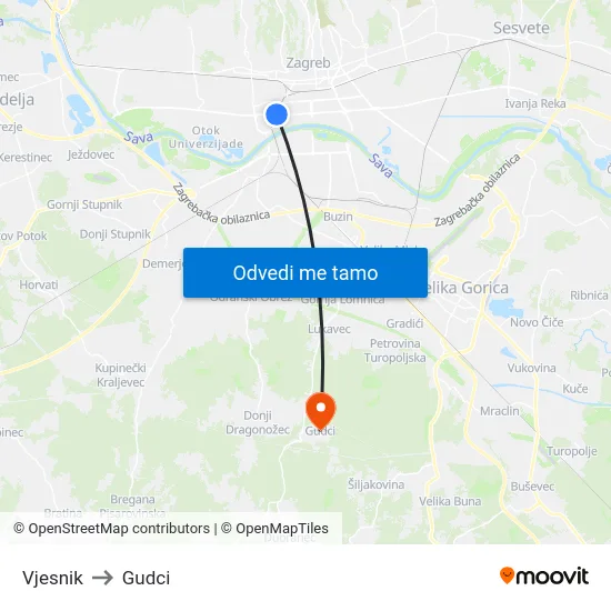 Vjesnik to Gudci map