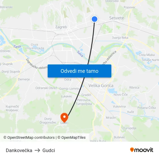 Dankovečka to Gudci map