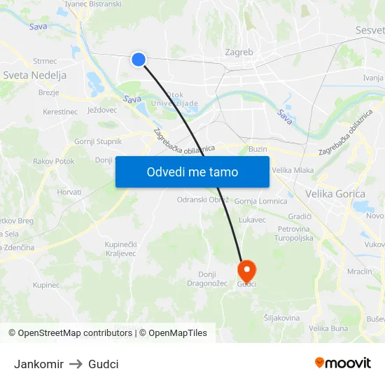 Jankomir to Gudci map