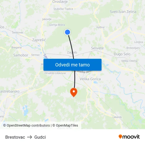 Brestovac to Gudci map
