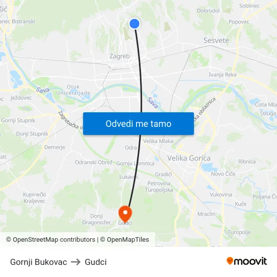 Gornji Bukovac to Gudci map