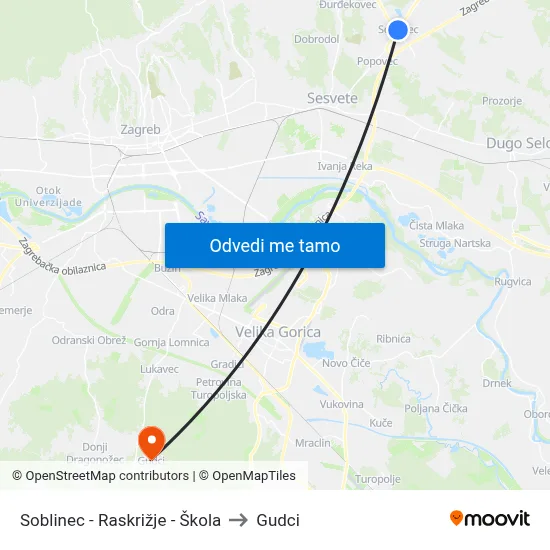 Soblinec - Raskrižje - Škola to Gudci map