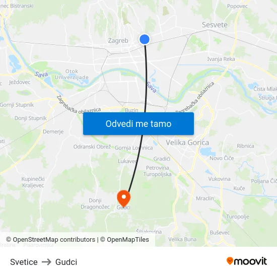 Svetice to Gudci map