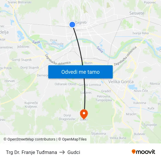 Trg Dr. Franje Tuđmana to Gudci map