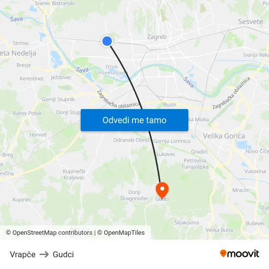 Vrapče to Gudci map