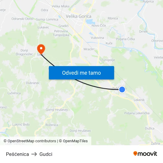 Pešćenica to Gudci map