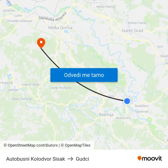 Autobusni Kolodvor Sisak to Gudci map