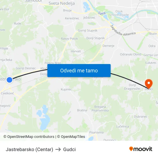 Jastrebarsko (Centar) to Gudci map