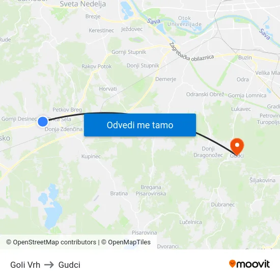 Goli Vrh to Gudci map