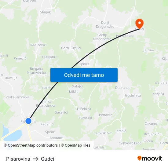 Pisarovina to Gudci map