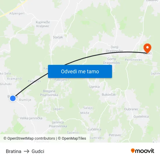 Bratina to Gudci map
