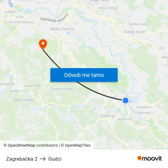 Zagrebačka 2 to Gudci map