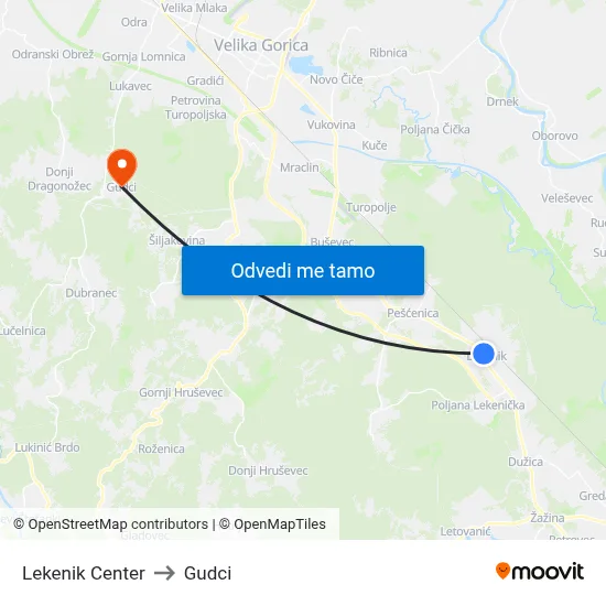 Lekenik Center to Gudci map