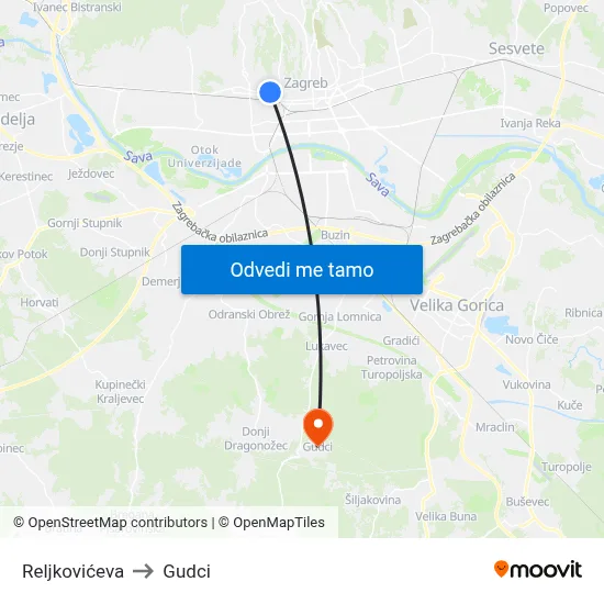 Reljkovićeva to Gudci map